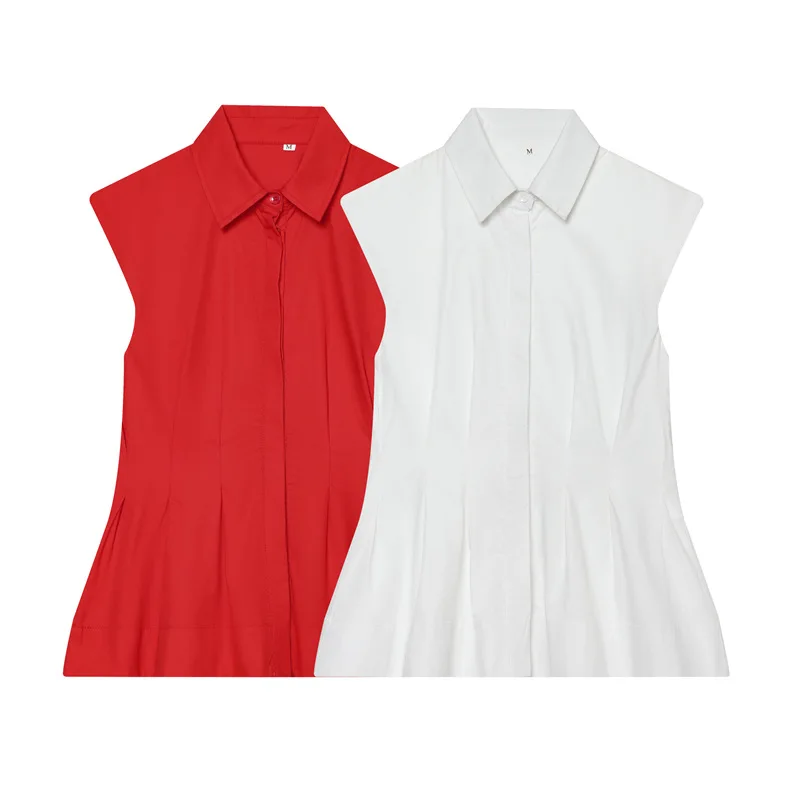 

Withered Women's 2026 New Versatile Sleeveless Lapel Pleated Sleeveless Shirt Top Blouses Women's Clothes Shirts Tops