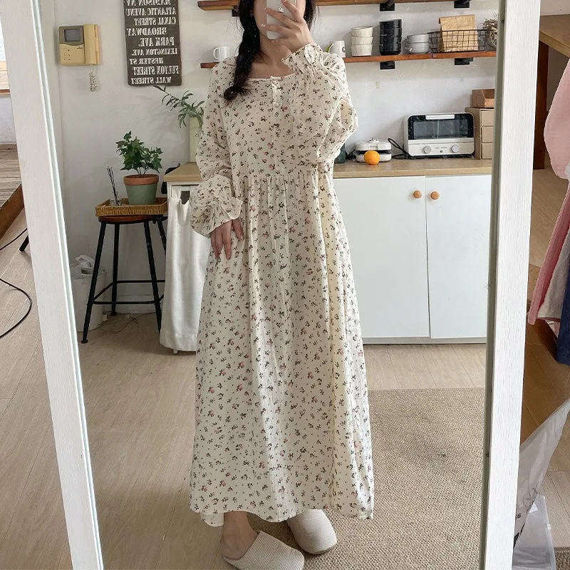 Muslin 100% Cotton Gauze For Women Dress Long Sleeve ButtoN Up Print Fashion Casual Chic Oversized Loose Female Vestidos Mujer