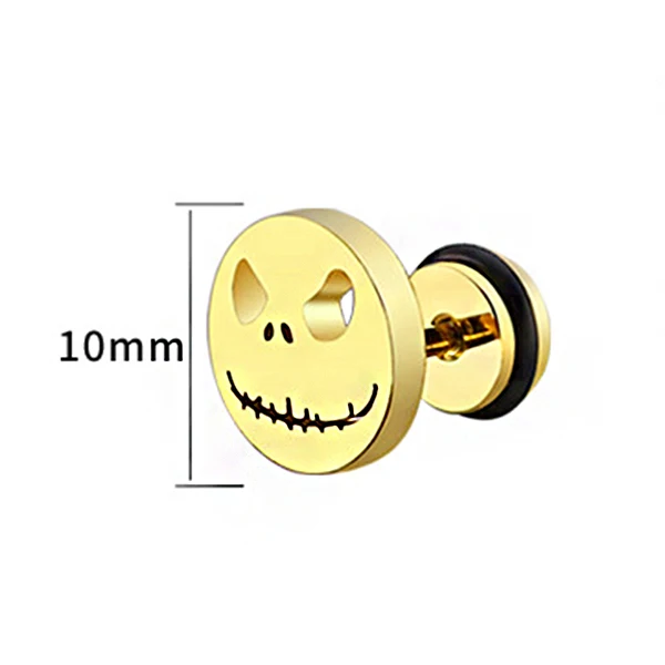 Boucles d\'Oreilles Rondes en Titane pour Homme et Femme, Bijoux en Acier Inoxydable, Tête de Citrouille d\'Halloween, Mauvais Œil