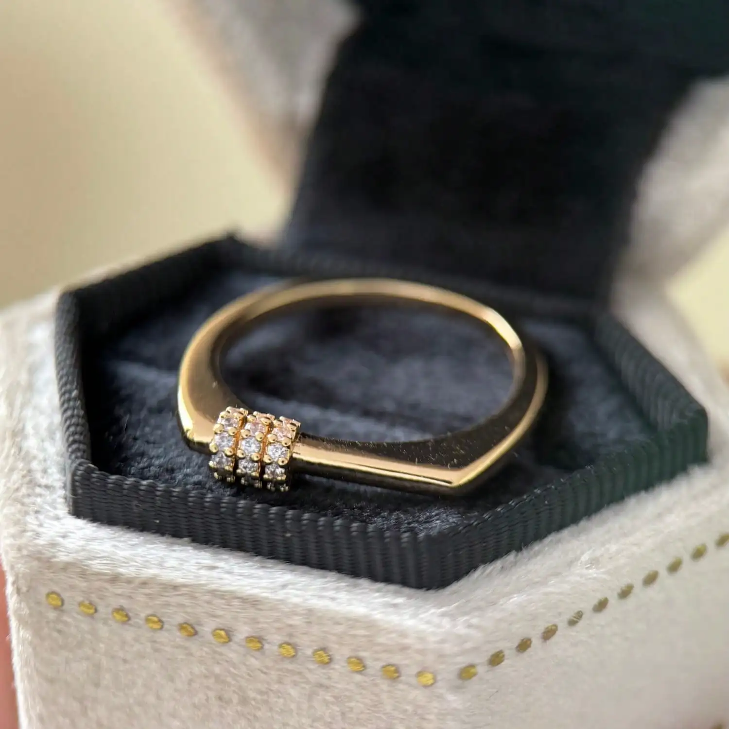1pc Gold Plated Three-Row Ring Minimalist Geometric Dainty Stackable Jewelry for Women for Daily Wear Party Gift