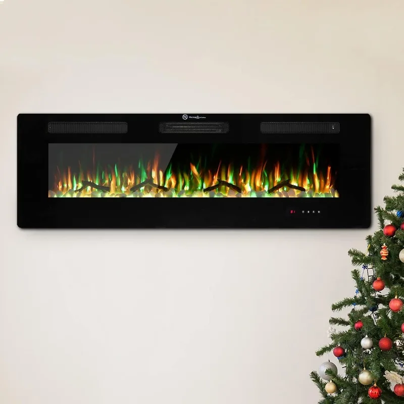 Cool to The Touch Fireplace Heater, Recessed and Wall Mounted Fireplaces with Timer Remote Control Adjustable Flame Color