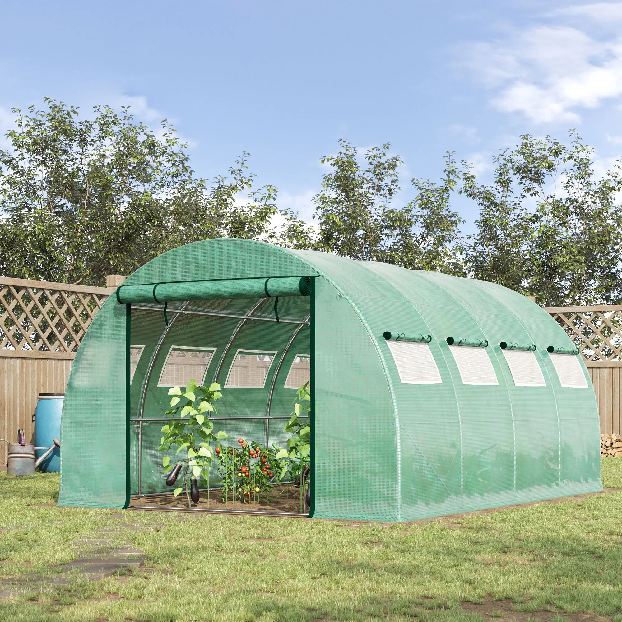 Outsunny Tunnel Greenhouse with 2 Mesh Doors, Green, 13' X 10'