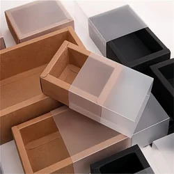 5Pcs Kraft Paper Gift Packaging Wedding Party Biscuit Candy Cake Box Transparent PVC Window Exquisite Drawer Box Display