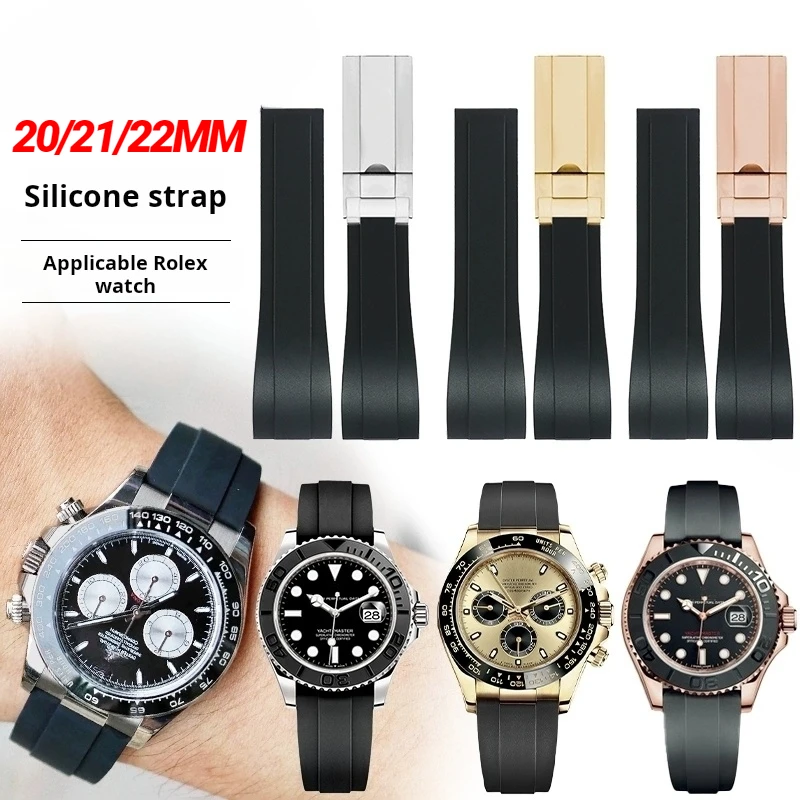 20mm 21mm 22mm For Rolex Daytona Gmt Oyster Tudor Black bay Omega Watchband Rubber Fold Buckle Watch Strap Silicone men Bracelet