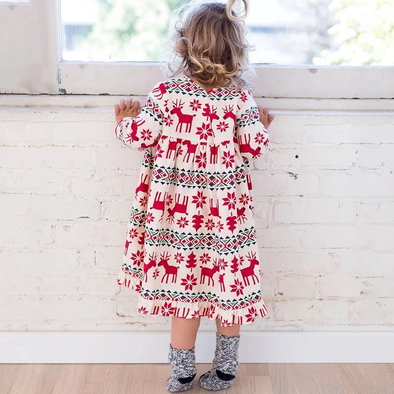 1-5 Years Girls Long Sleeve  Dress Spring Autumn Blue Rabbit Cotton Elastic Casual Dresses Kids Clothing KF063