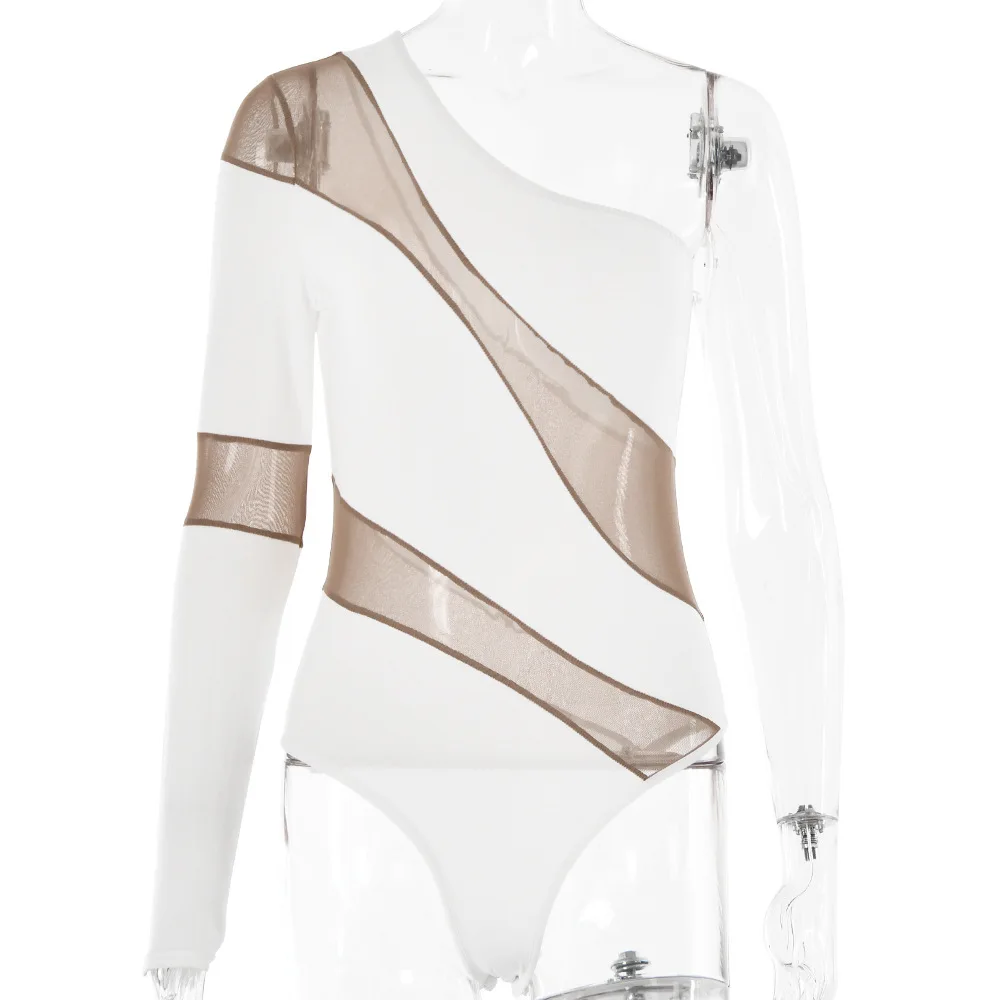 ชุดกระชับสัดส่วนแขนยาวยืดหยุ่นสูงสำหรับผู้หญิง แฟชั่นขายดี เซ็กซี่ สาวฮอต ตัดต่อผ้าซีทรูรัดรูป บอดี้สูท ฤดูใบไม้ร่วง