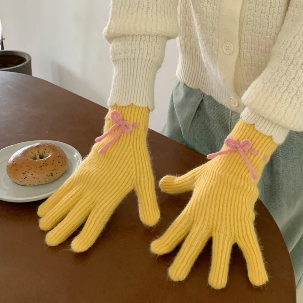 Gants en laine de polyester avec nœud papillon, gants d'équitation à doigts fendus, gants optiques chauds, document solide, mode