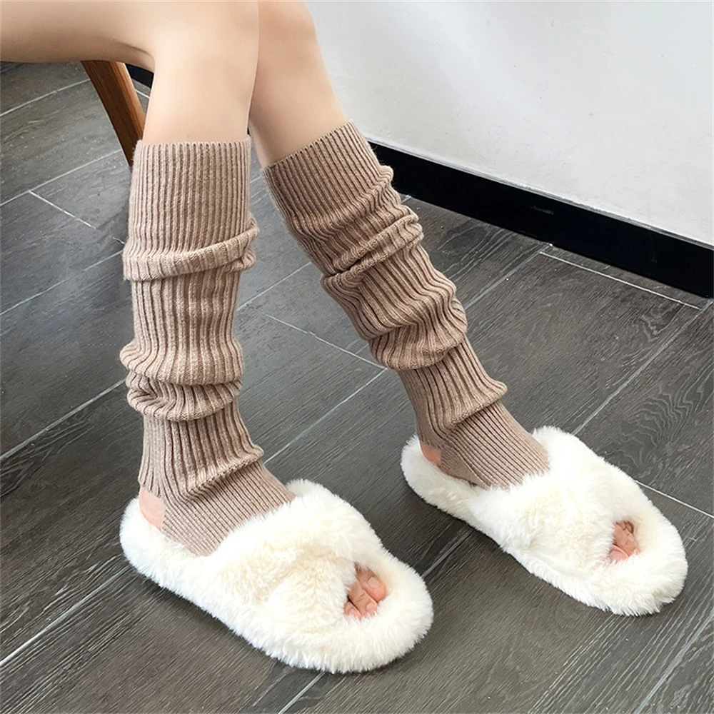Autumn Winter Hot Girls Long Thick Over-the-knee Pile Sock Female Warm Foot Cover Knitted Solid Color Leg Warmers For Yoga Pants