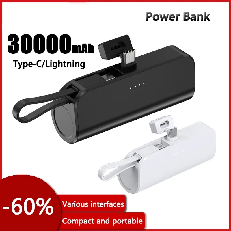 30000mAh Portable Mini Power Bank Fast Charging Pocket Power Bank With Stand Compatible With iPhone Andriod External Battery