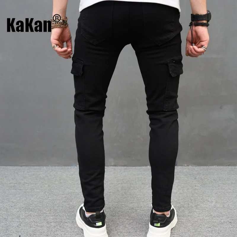 Kakan - Europe and The United States New Black Jeans Men's, High Street Solid Color Slim Small Leg Pants Long Jeans K9-711