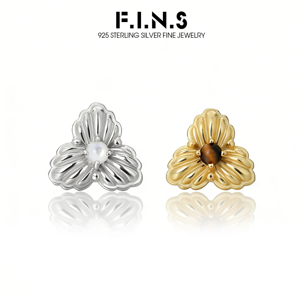 

F.I.N.S S925 Sterling Silver White Shell Tiger's Eye Clover Stud Earrings Minimalist Small Flower Piercing Ear Studs Fine Jewels