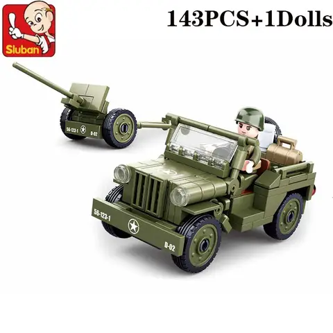 143Pcs 군사 차량 WW2 노르망디 착륙 WILLYS 자동차 빌딩 블록 육군 군인 자동차 클래식 모델 벽돌 세트 어린이 DIY 장난감