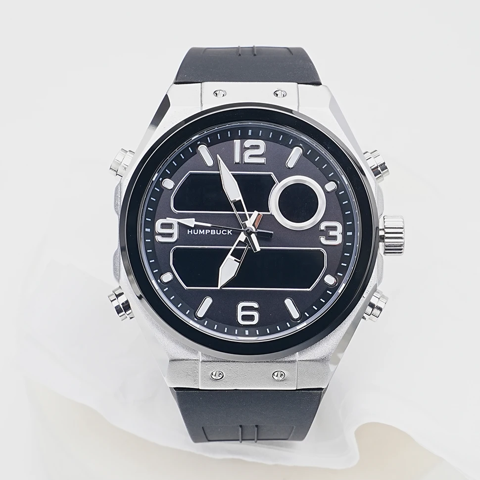 ساعة HUMPBUCK ذات قرص كبير مقاومة للماء للرجال مع حزام مريح وشفاف مثالي لأسلوب الحياة النشطة
