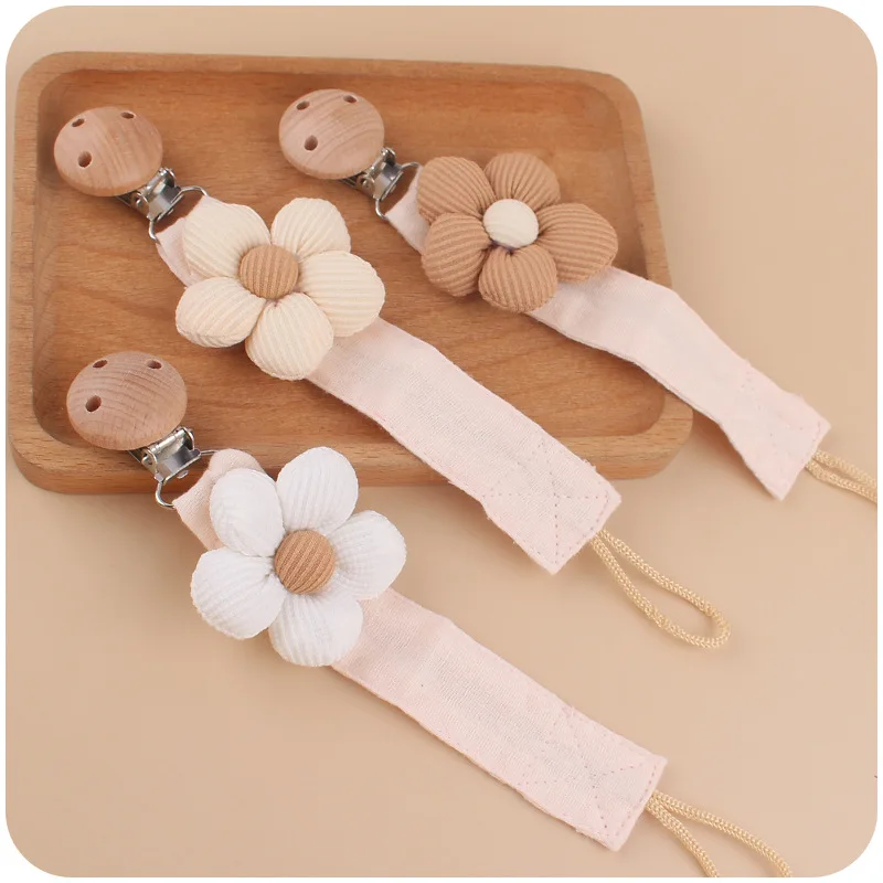 Baby Accessories Newborn Products Chain Pacifier Clip Burlap Flower Anti Drop Chain Pacifier Teether Clip Silicone Children Gift