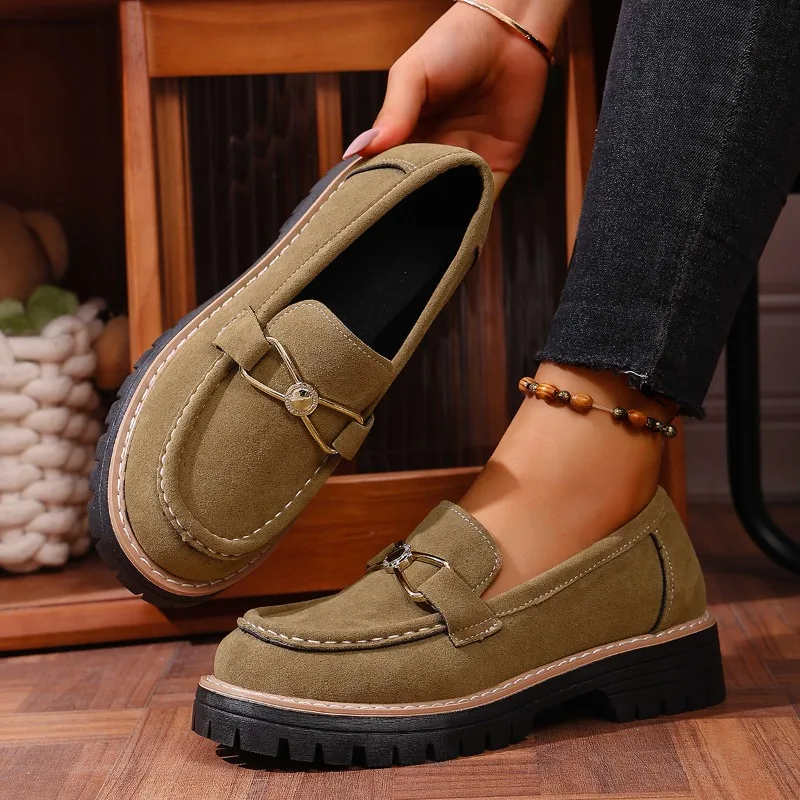 2025 حار بيع أنيقة سميكة القاع حذا فردي للسيدات ربيع الخريف جولة رئيس سميكة القاع مريحة أحذية عصرية غير رسمية #2