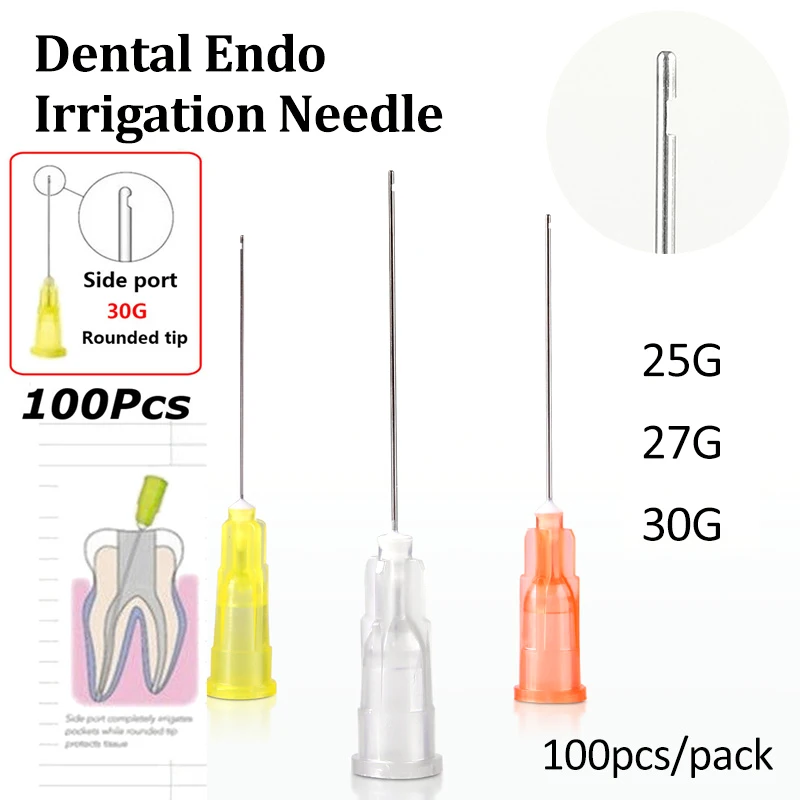 100 unidades/pacote diâmetro lateral 0.3/0.4/0.5mm da agulha da irrigação do canal dental da raiz da ponta 25g 27g 30g da agulha da irrigação endo dental