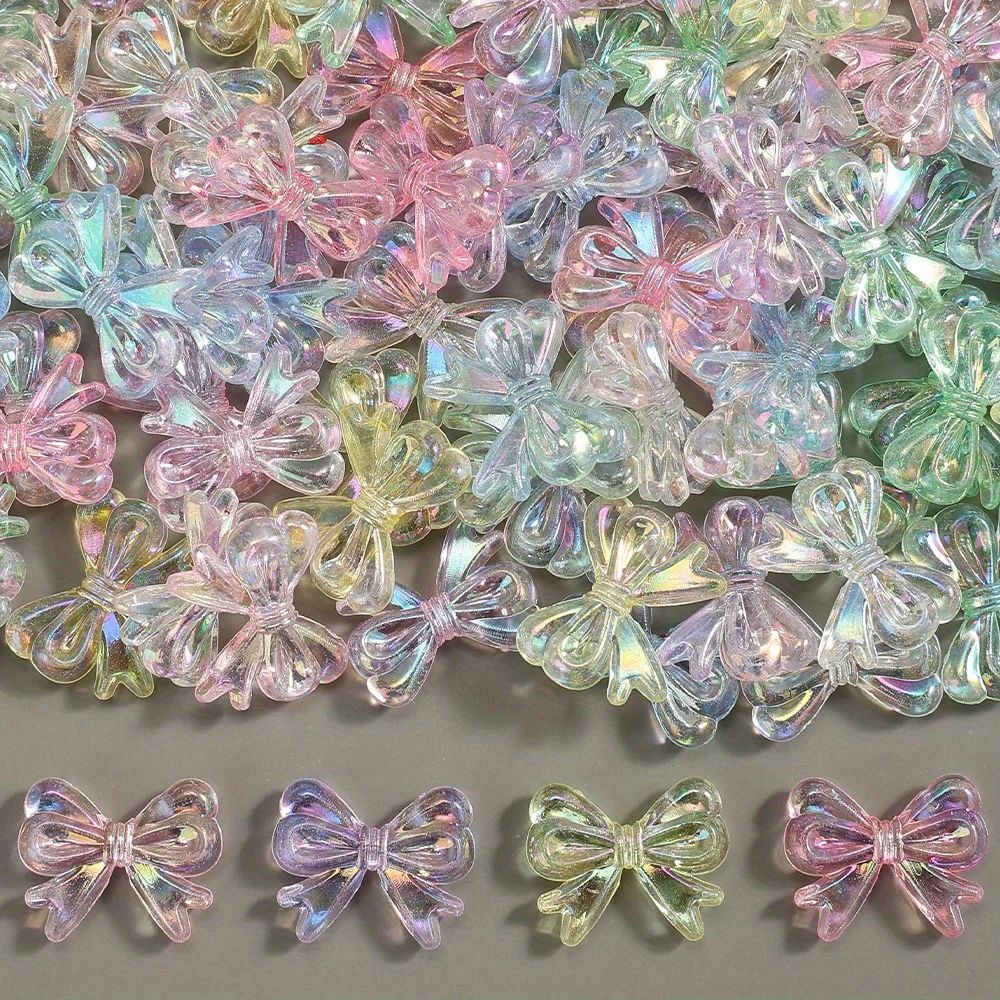 Perles acryliques transparentes à finition arc-en-ciel, 15x19mm, 50/100/150/200 pièces, petites perles en forme de nœud, couleurs mélangées AB, composants décoratifs pour bricolage