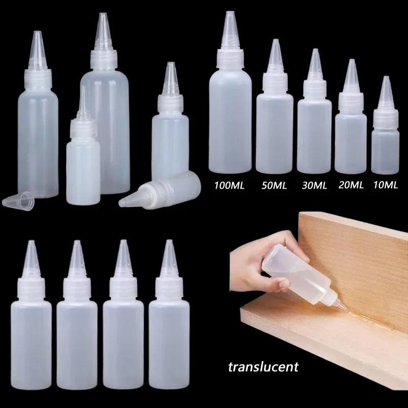 30Pcs 10/20/30/50/100ml Empty Plastic Glue Bottles Squeezable Dropper Bottle W/ Screw-On Long Tip Lid Portable Travel Container