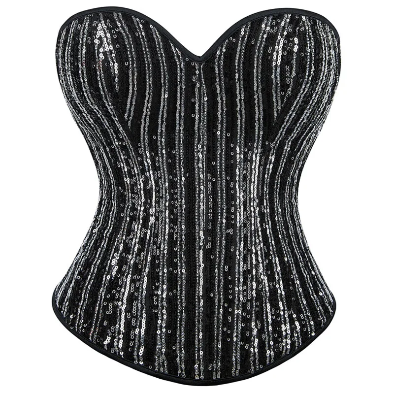 

Fashion Sequine Overbust Corset Tops Sexy Women's Lace Up Gothic Corsets and Bustiers Black Body Shaper Lingerie корсет mujer
