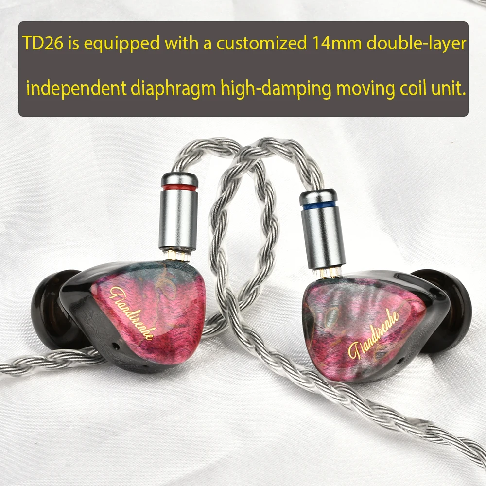 New TD26 14mm Dynamic Driver In Ear Earphone Flat Head Plug Earburd 0.78 2Pin Replaceable Cable Headset Earbud 3.5 4.4mm