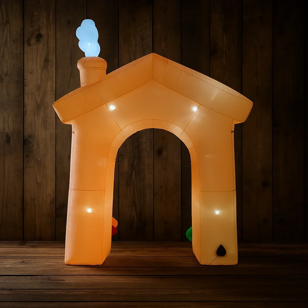 10,8 pies LED inflable Navidad patio arco decoración Santa pingüino hombre de jengibre suministros de Navidad juguete decoraciones para el hogar regalo ornamental