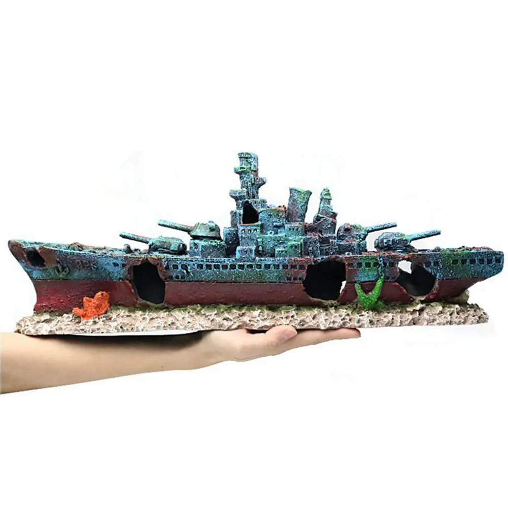

Aquarium Creative Warship Wreckage Multifunction Warship Handicrafts Shipwreck Decorations for Fish Tank Cave Decor Accessories