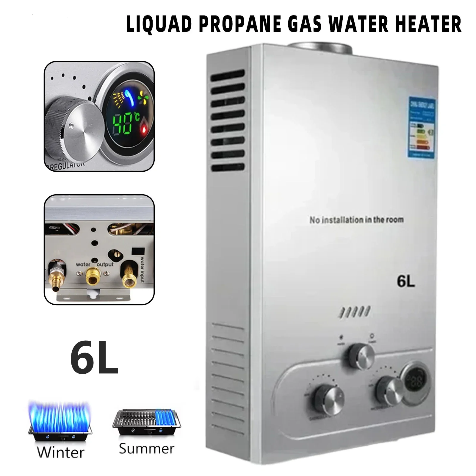 

6L LPG Gas Water Heater Stainless Steel Tankless Propane Gas LPG Boiler With Shower Kit Home Camping Appliance