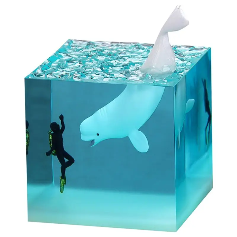 A23E-Marine Resin Whale Humpback Whale Diver Cube Ornament Home Birthday Gift Ornament