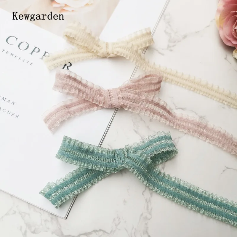 Kewgarden 15mm Elasticity Lace Ribbons DIY Bowknot Hair Accessories Handmade Tape Crafts Gift Packing Materials 25 Yards