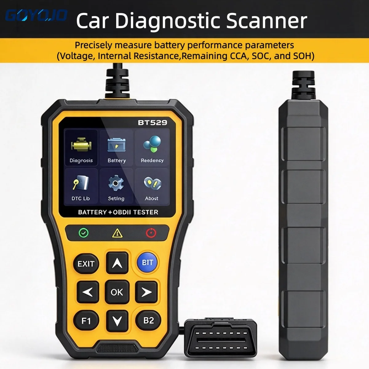 goyojo-車載診断スキャナー-obd2-バッテリー診断機能付き-自動車-obdii-診断ツール。車両の不具合を特定し、トラブルシューティングを行うために使用。