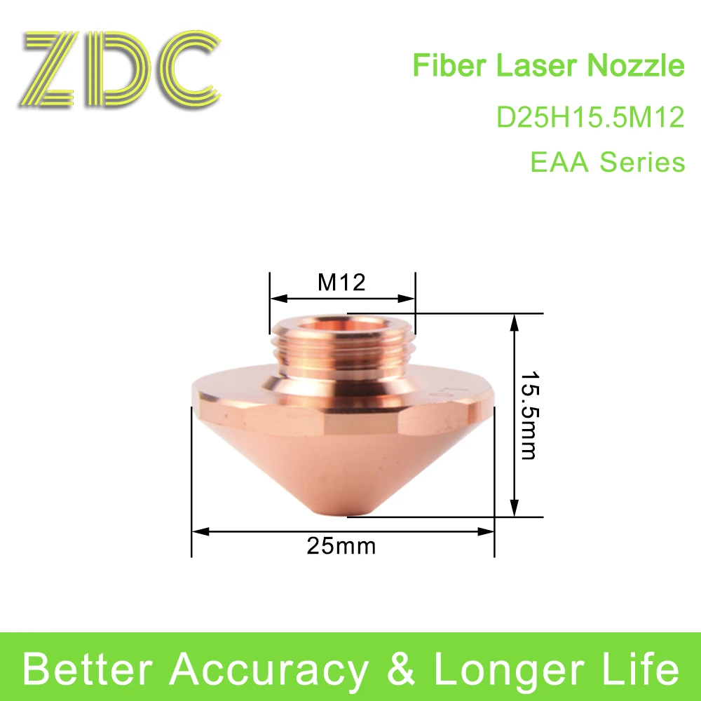 ZDC 10Pcs/Lot EAA Laser Nozzle Single Layer Without Chrome 0.8-2.7mm D25H15.5M12 1324860-1.0mm For Tru Fiber Laser Metal Cutting