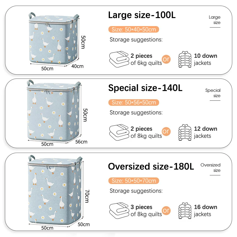 100/140/180L Quilt Clothes Storage Bag Moisture Dust Proof Organizer Big Capacity Duvet Blanket Bags Home Storage Organizer