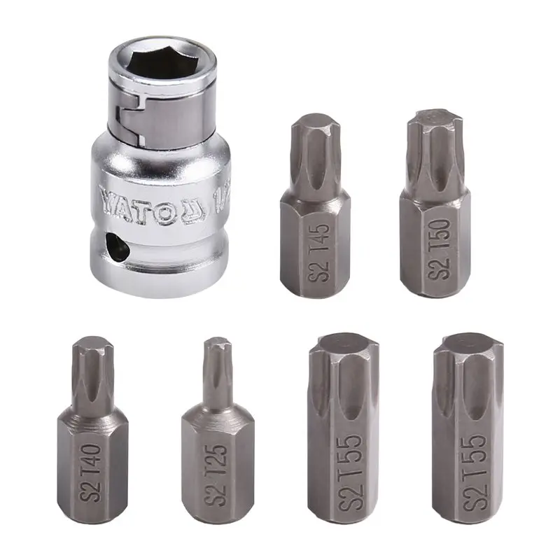 ABVJ-For Spline Torx Hex RIBE L30mm S2 7 قطعة/المجموعة 1/2 "إلى 3/8" تحويل كم 2024 جديد 10 مللي متر مفك بت مجموعة 0410