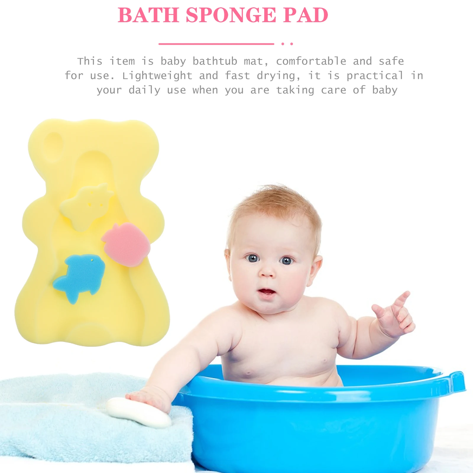 

Baby Bath Cushion Mat Lightweight Fast Drying Non-Slip Baby Bathtub Mat Infant Newborn Toddler Bath Support Sponge Pad