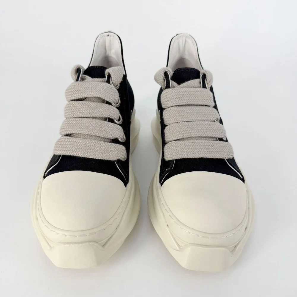 Sponge Cake Sole Couple Thick Soled Canvas Shoes Men's Sports and Leisure Lace Up Breathable Dark Style Board Shoes