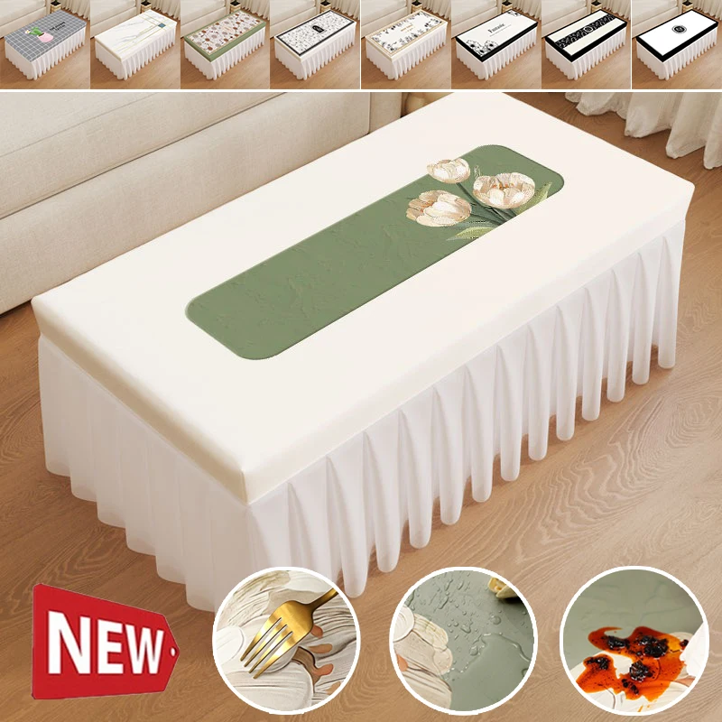 

New Full Coverage Tablecloth PVC Waterproof Oilproof Washable Rectangular Table Skirt Tablecloth for Kitchen Dining Coffee Table
