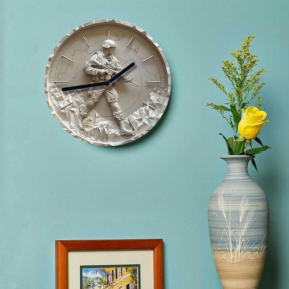 DIY Wall Clock Kit and High-Definition Operation, American Soldier Theme, Military-Inspired Decor for Spring Entrance Decoration