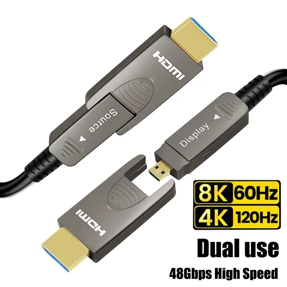 8K Fiber Optic HDMI 2.1 Cable 50m Detachable 8K HD Cable eARC, 48Gbps, 8K@60Hz, 4K@120Hz with Dual Micro HDMI for RTX 3080/3090