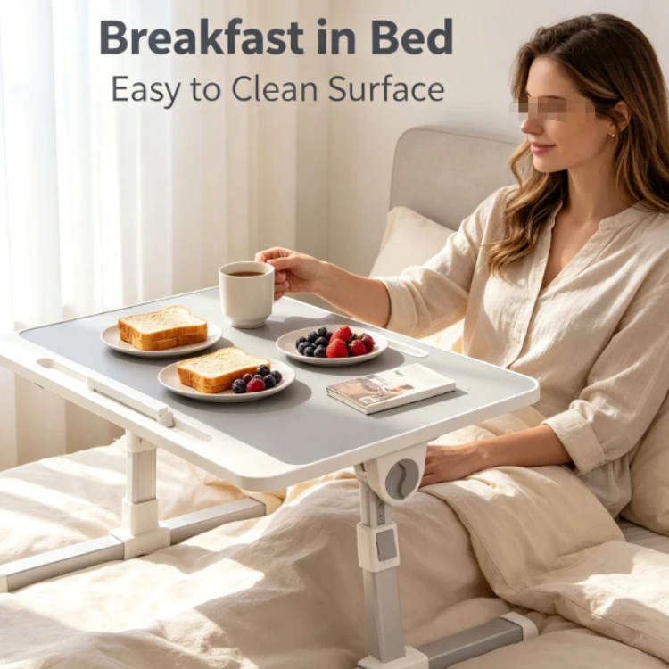 Adjustable Height Laptop Bed Table With Tilted Desktop And Card Slot For Bedroom Sofa Working Modern Ergonomic Home