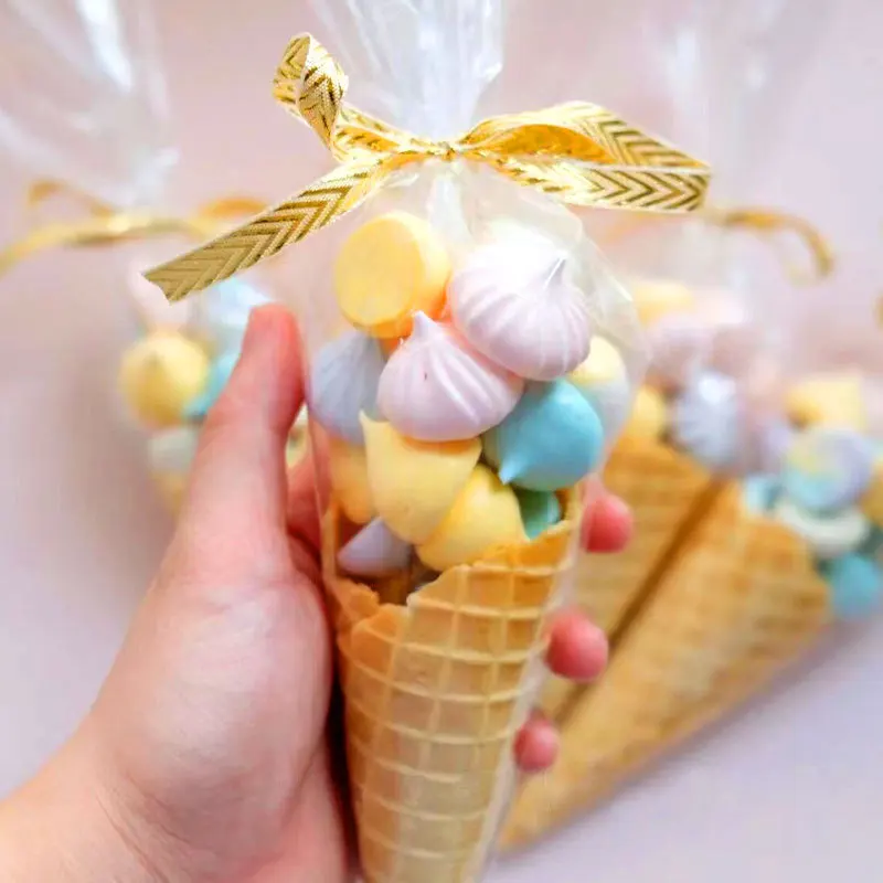 50/100pc Transparent Cellophane Candy Bags Popcorn Bags Cone Storage Gift Cookies Packaging Bag for Wedding Birthday Party Favor