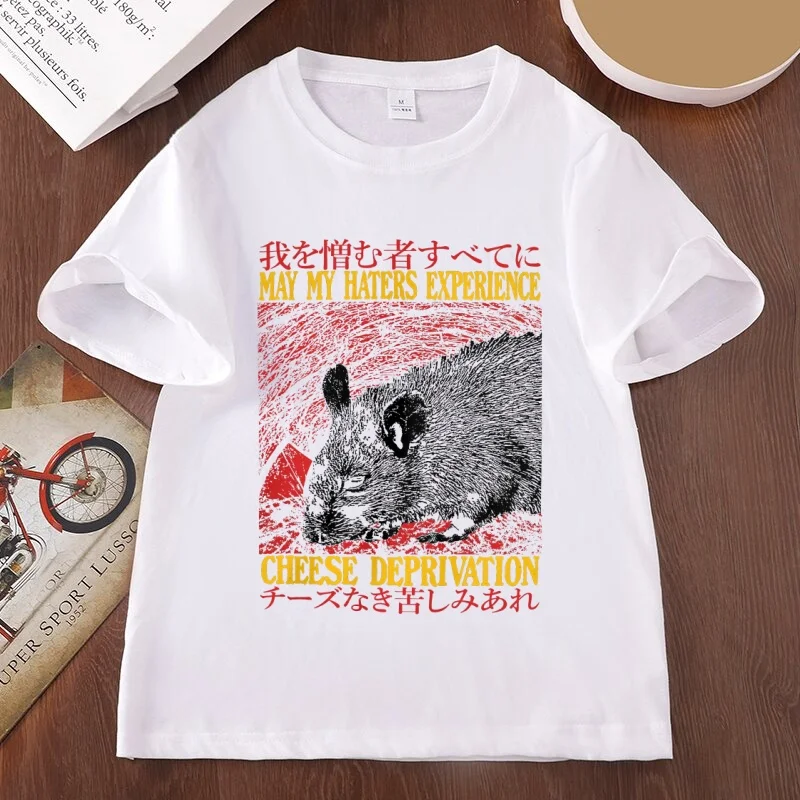 May My Haters Experience Cheese Deprivation Rat T-Shirt Men Women Funny Vintage Japanese Style T Shirt Unisex Round Neck Tees