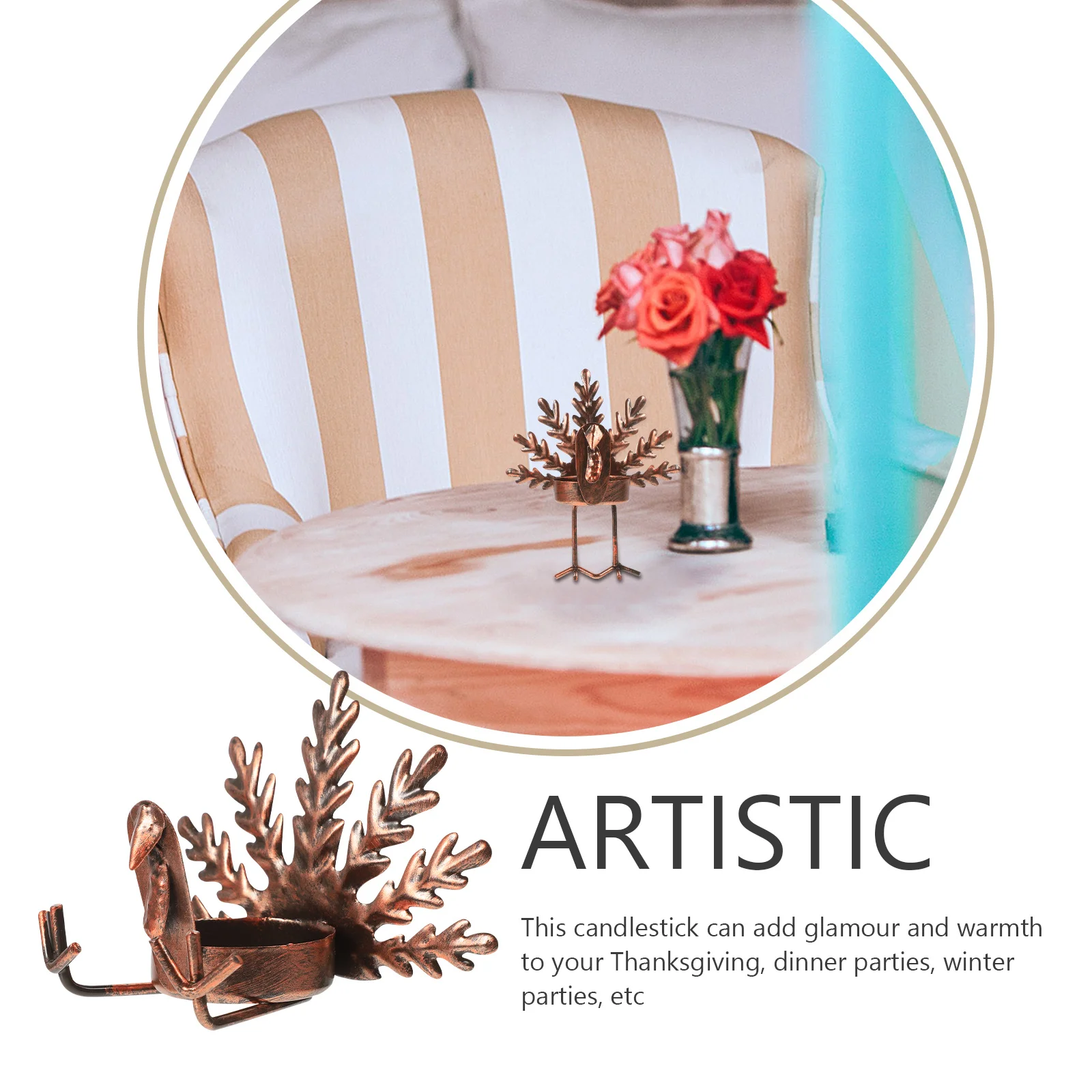 6Pcs Turkey Candleholder Iron Thanksgiving Candlestick Decor Desktop Table Centerpiece Party Ornament Fire Pit Warm Atmosphere