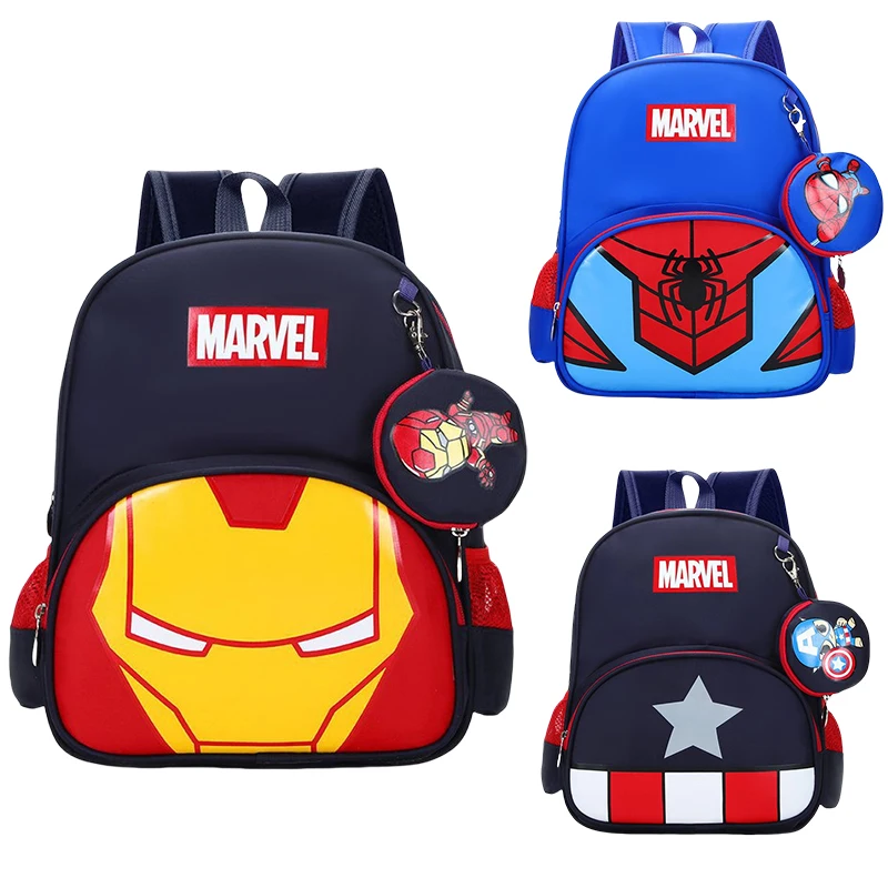 

Anime Marvel Backpack Anime Figure Spider Man Iron Man Shoulder Bag Travel Schoolbag for Children Super Heroes Pupil School Bags