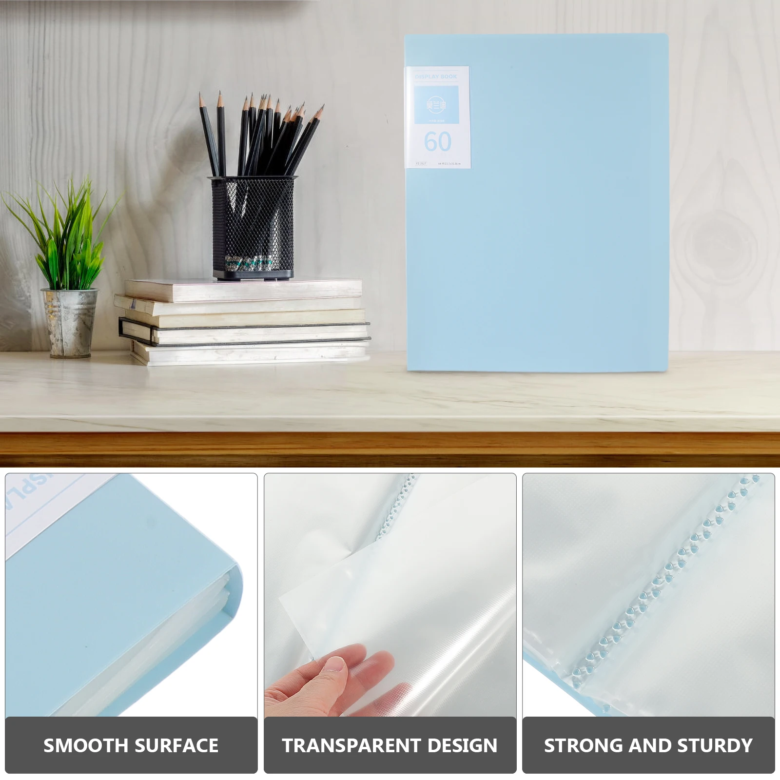 

File Folders 60 Pages Transparent Vertical Insert Single Page Office School Document Storage Folder Plastic Binder ganizer