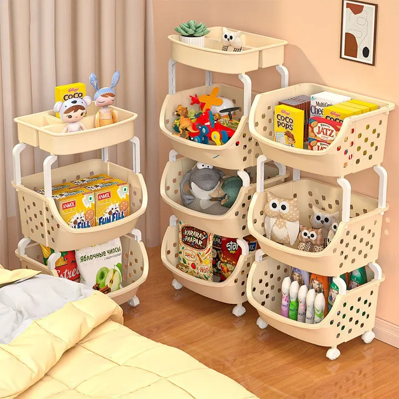 Kitchen Multi-storey Trolley Storage Rack Floor Movable Bathroom Toilet Storage Rack Bedroom Snack Storage Rack