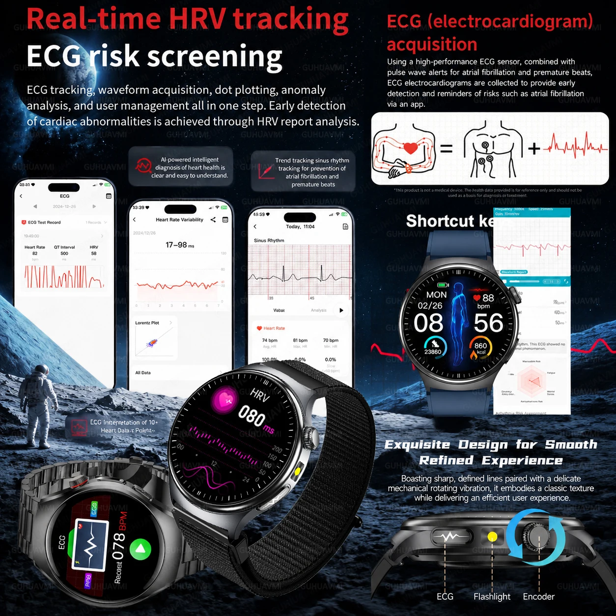 2026년형 신규 간호 등급 건강 스마트워치 남녀공용 정밀 측정 심박수 혈중 지질 요산 ECG+PPG 스마트워치
