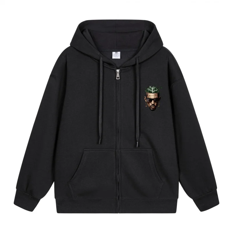 

Men's Zip-Up Hoodie Man With Green Crown Tattoo 2025 New Style Casual Couples’ Style Couples’ Style
