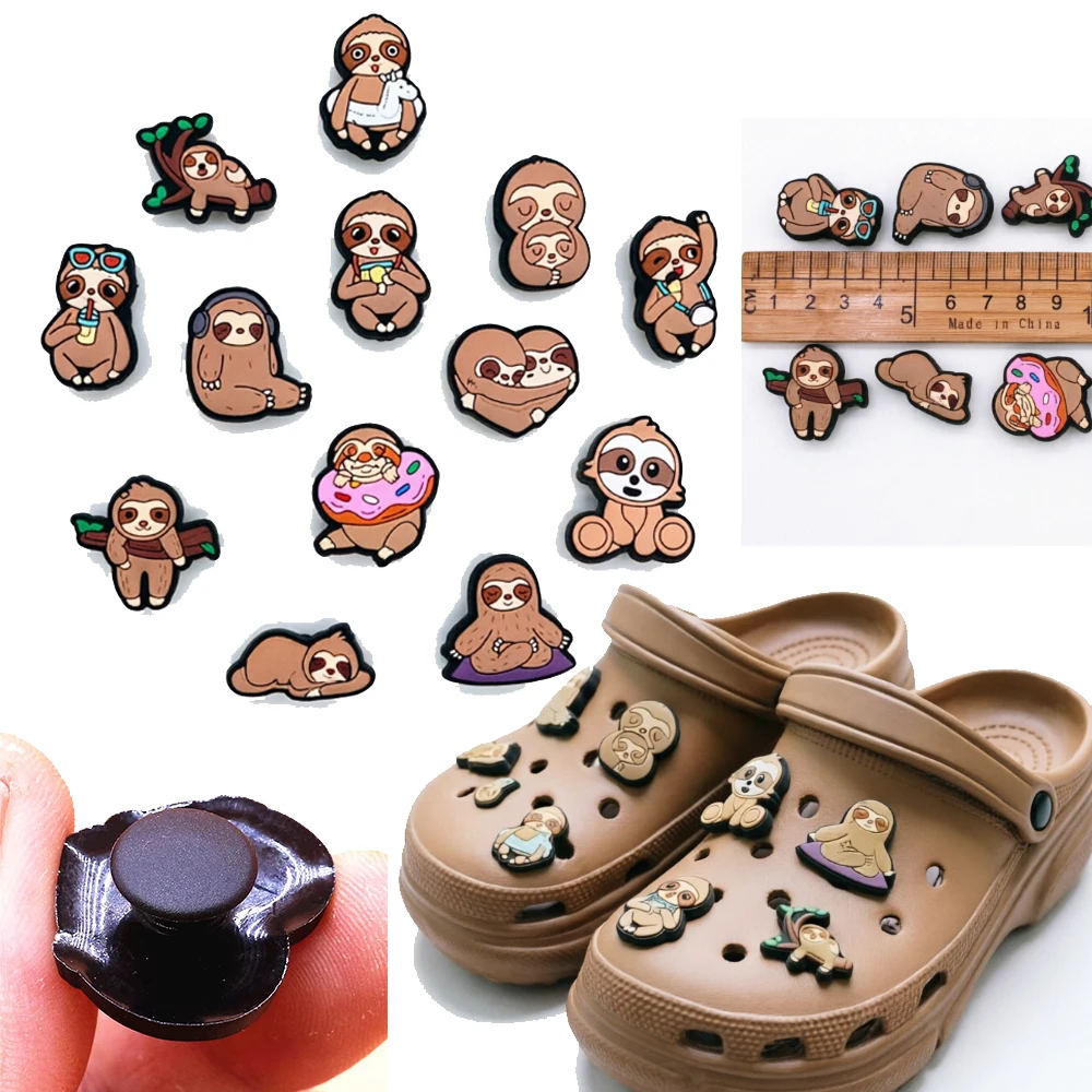 Lazy Sloth Shoe Pins, Cute Cartoon Animal Themed Shoe Clips PVC Shoe Buckles for Clogs, Compatible with Backpacks & Wristbands