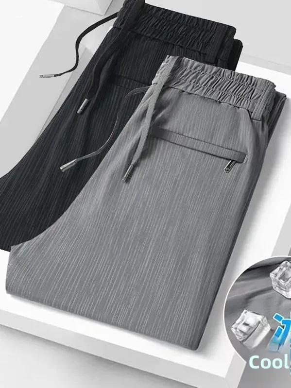 Ultra-Thin Ice Silk Dry Fast Dad Casual Pants mid Waist Straight Leg Men's Summer Lightweight Formal Trousers