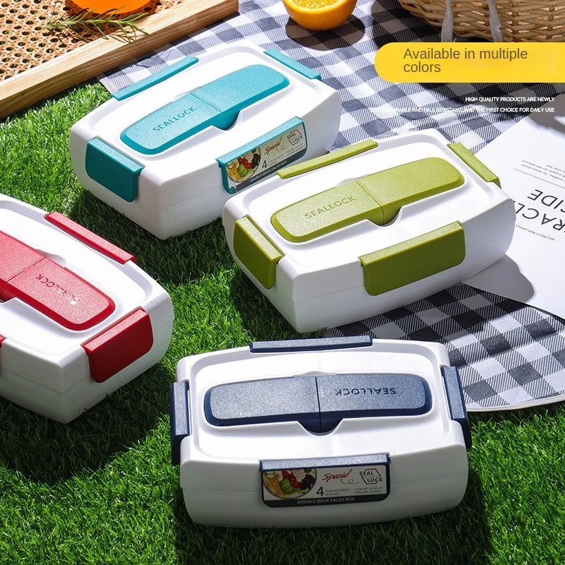 Double-Layer Plastic Compartment Student Lunch Box, The Ultimate Solution for Organized and Convenient Meals, On-the-Go